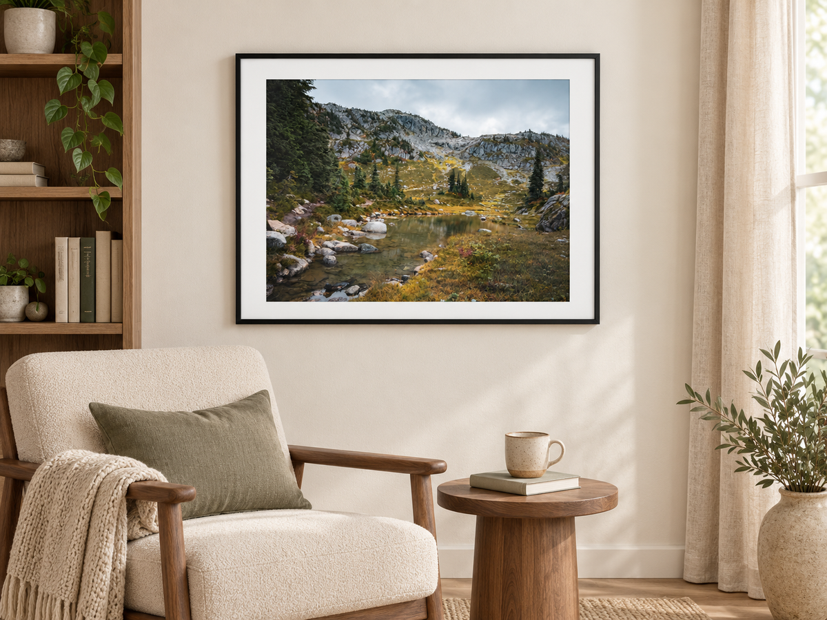 Room mockup of Stillwater above an armchair beside a window.
