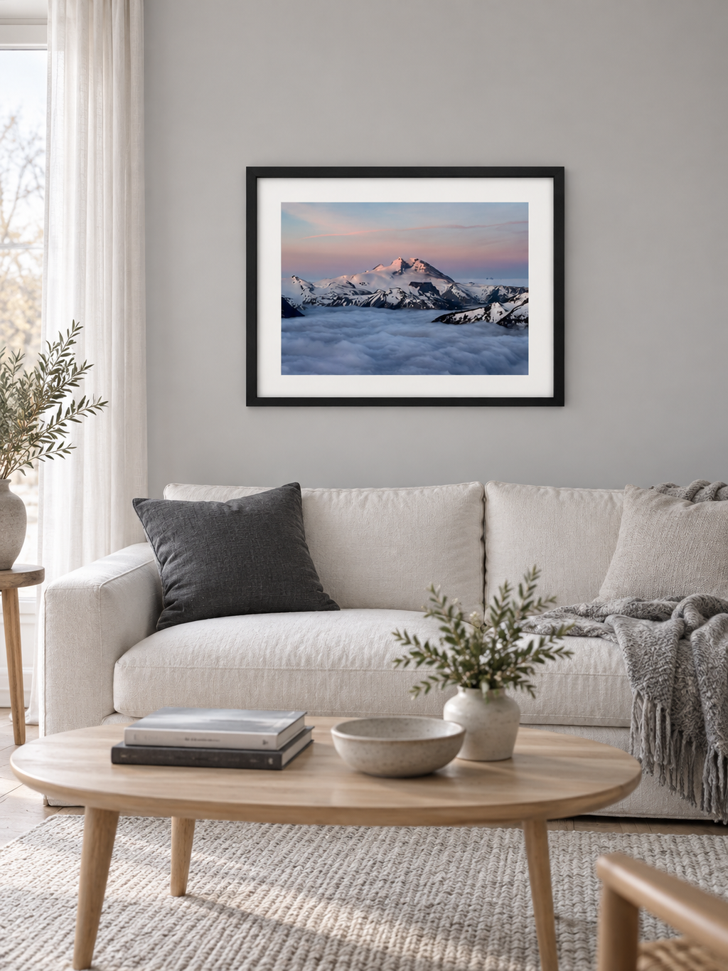 Room mockup of Inversion above a cream sofa.
