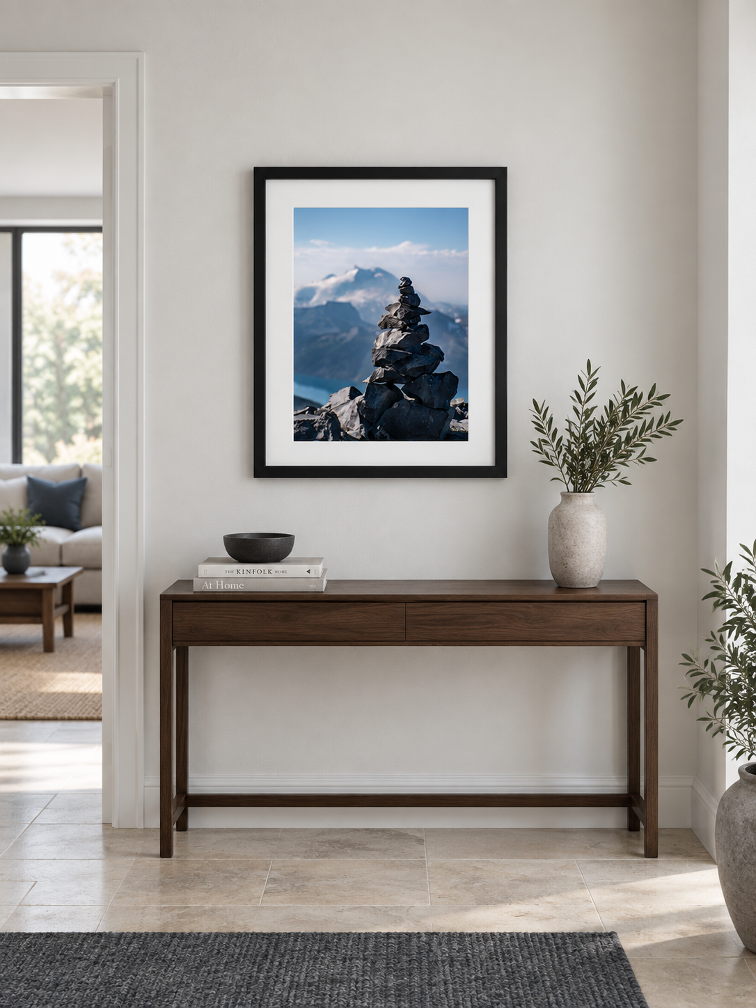 Room mockup of Heights above a console table.