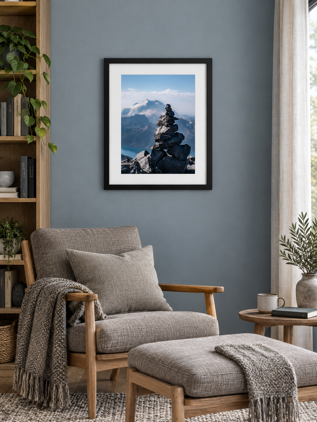 Room mockup of Heights above an armchair and footstool.