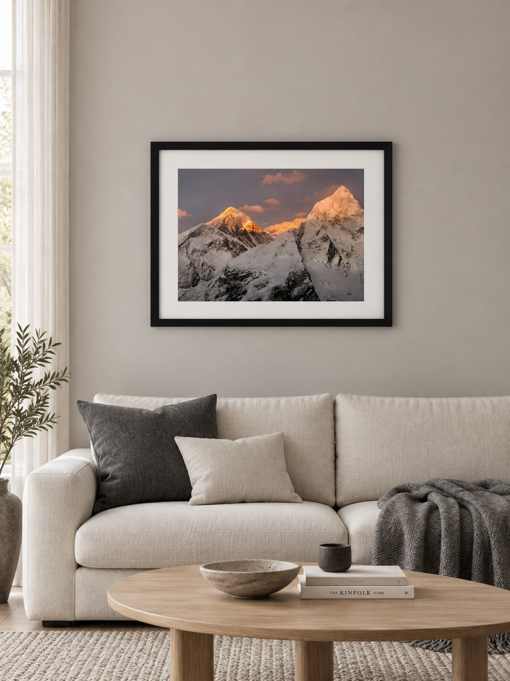 Room mockup of Elevation above a cream sofa.