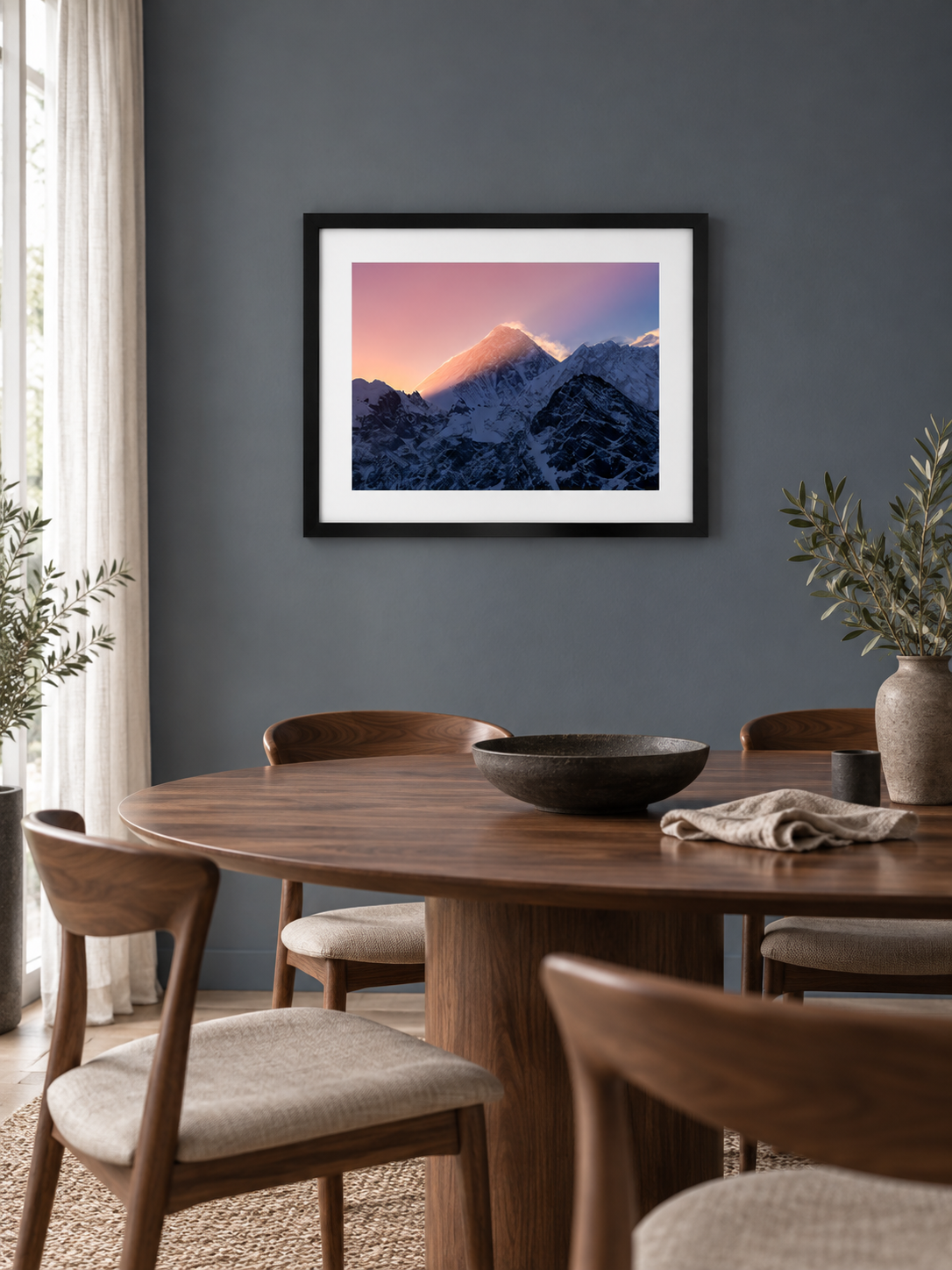 Room mockup of Flame above a wooden dining table.